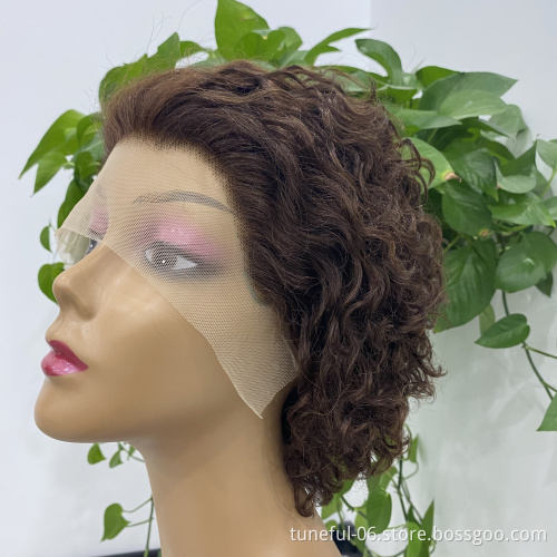 2021 Wholesales 12a Grade Funmi SDD Super Double Drawn Pixie Cut Short Wigs With Bang Human Hair Rose Curl for black woman